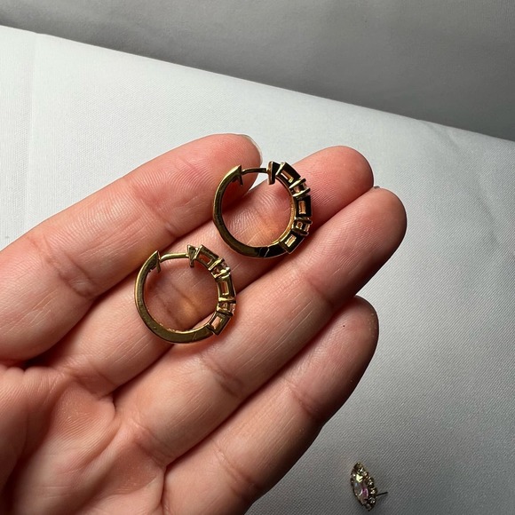 Vintage Sterling Silver Rhinestone Huggie Earrings - Picture 4 of 8